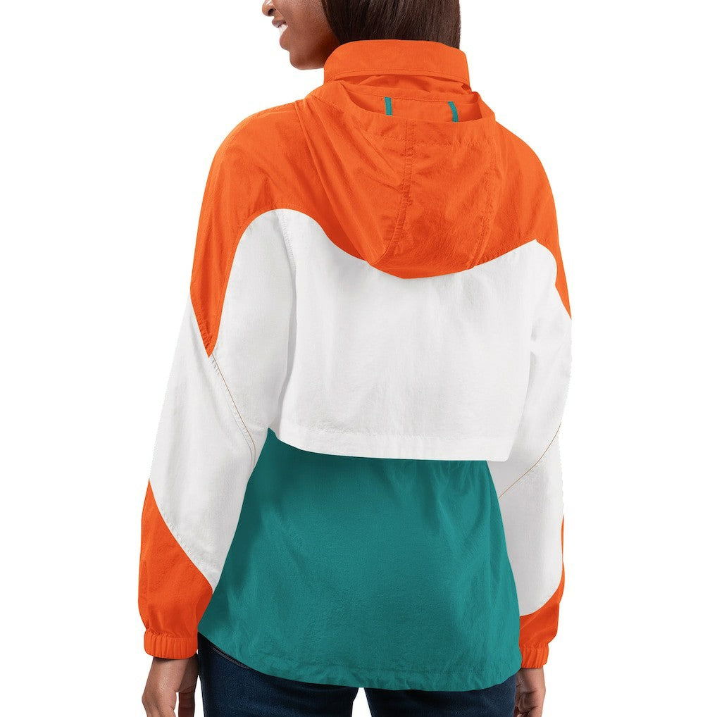 Miami Dolphins G-III 4Her by Carl Banks Women's Tie Breaker Lightweight Quarter-Zip Jacket - Aqua/Orange Jackets