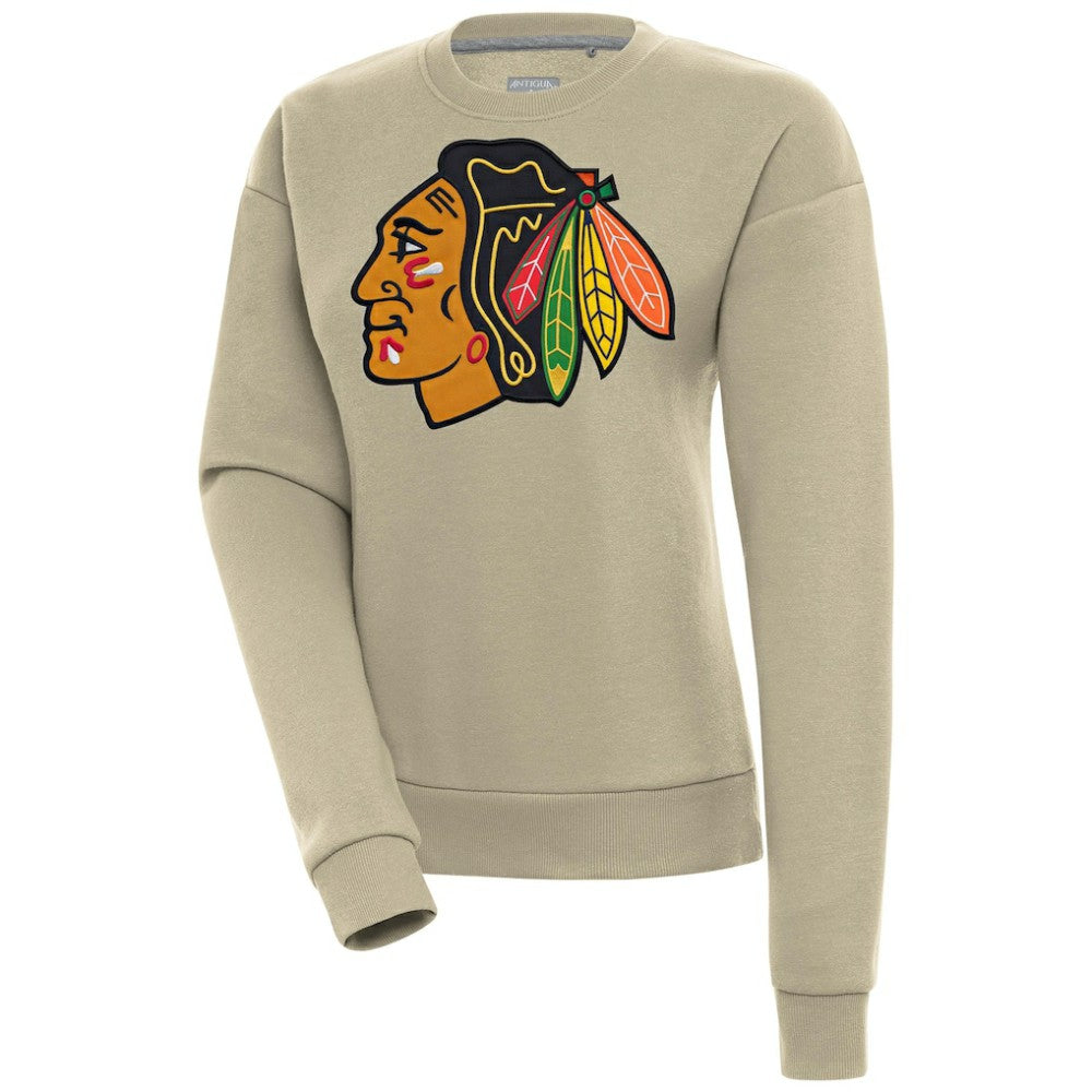 Chicago Blackhawks Antigua Women's Victory Pullover Sweatshirt - Khaki | US 200070111