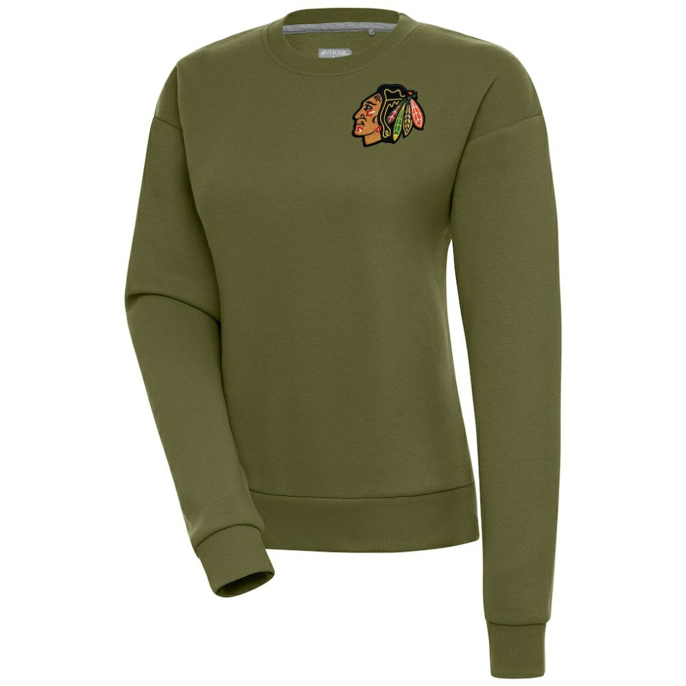 Chicago Blackhawks Antigua Women's Victory Pullover Sweatshirt - Olive | US 200070114