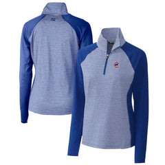 Chicago Cubs Cutter & Buck Women's DryTec Forge Tonal Stripe Half-Zip Top - Royal Tops