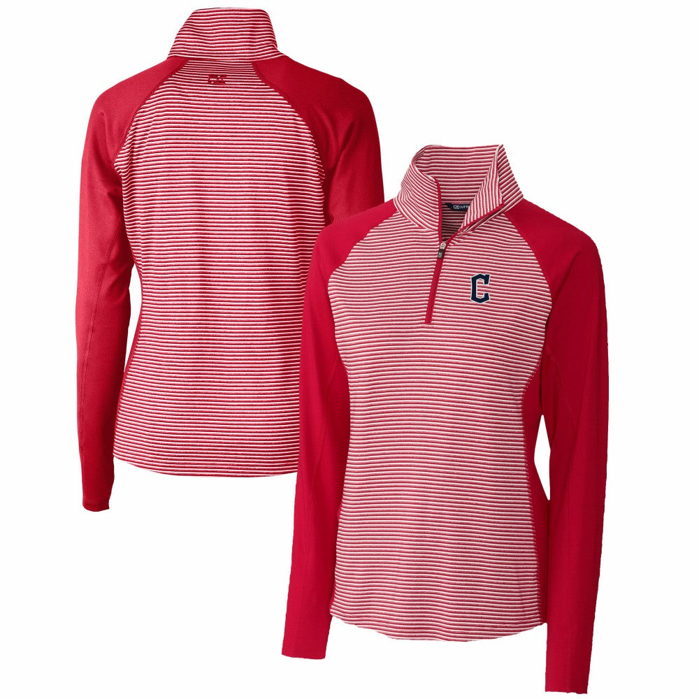Cleveland Guardians Cutter & Buck Women's DryTec Forge Tonal Stripe Half-Zip Top - Red Tops