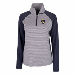Milwaukee Brewers Cutter & Buck Women's DryTec Forge Tonal Stripe Half-Zip Top - Navy Tops