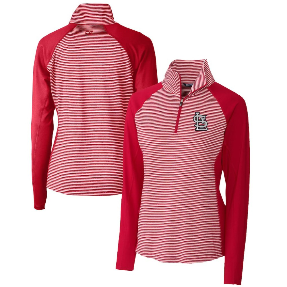 St. Louis Cardinals Cutter & Buck Women's DryTec Forge Tonal Stripe Half-Zip Top - Red Tops