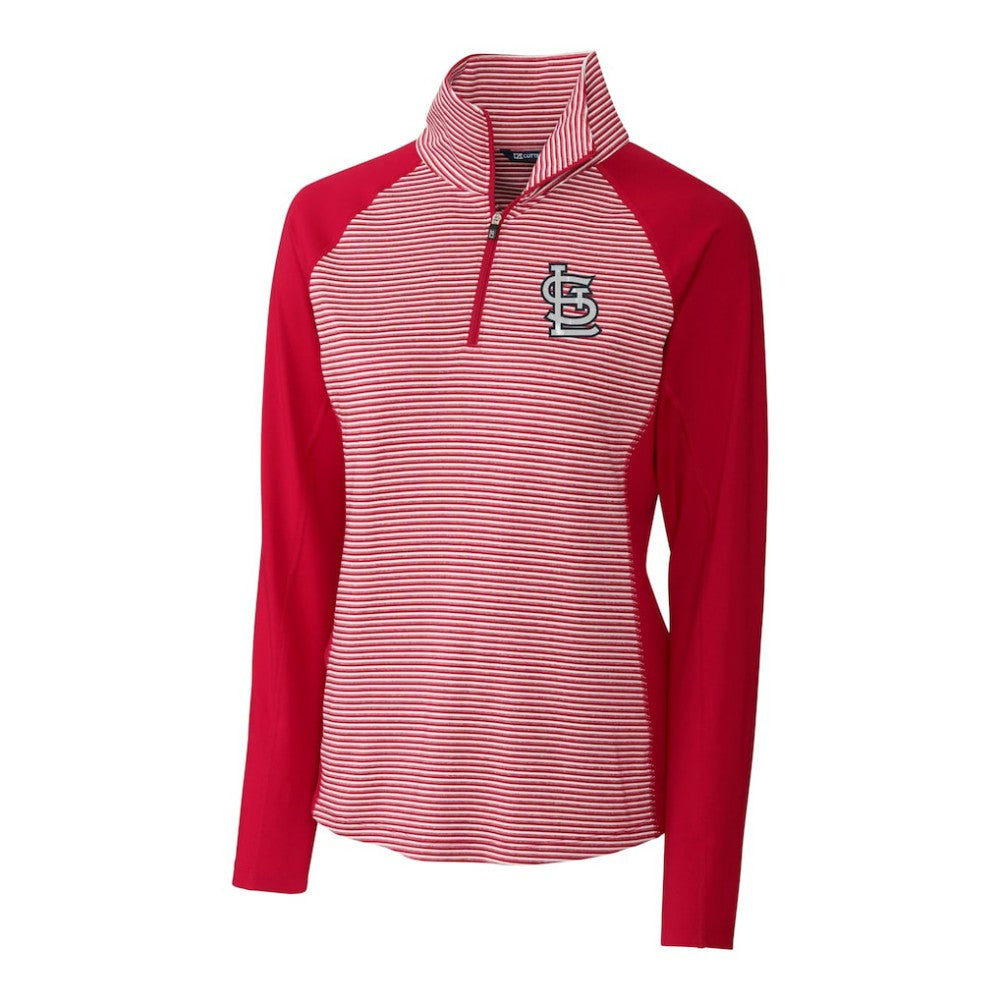 St. Louis Cardinals Cutter & Buck Women's DryTec Forge Tonal Stripe Half-Zip Top - Red Tops