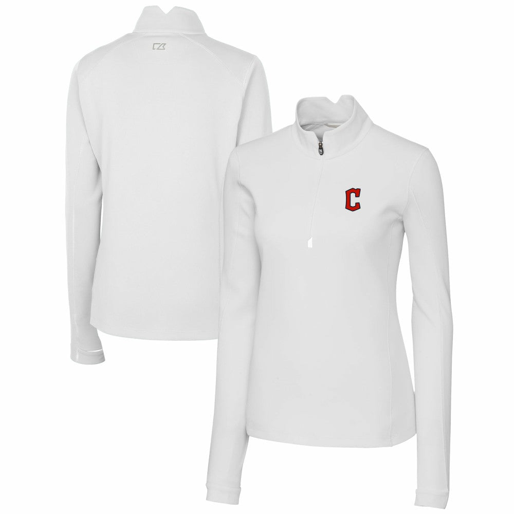 Cleveland Guardians Cutter & Buck Women's DryTec Traverse Stretch Quarter-Zip Pullover Top - White Pullover