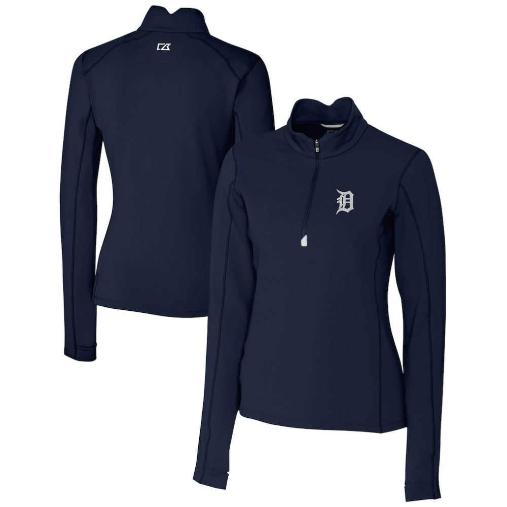 Detroit Tigers Cutter & Buck Women's DryTec Traverse Stretch Quarter-Zip Pullover Top - Navy Pullover