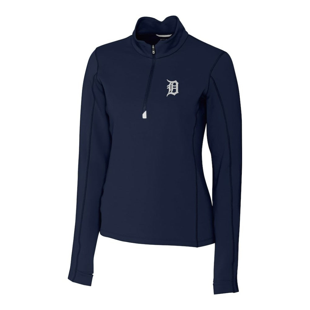 Detroit Tigers Cutter & Buck Women's DryTec Traverse Stretch Quarter-Zip Pullover Top - Navy Pullover