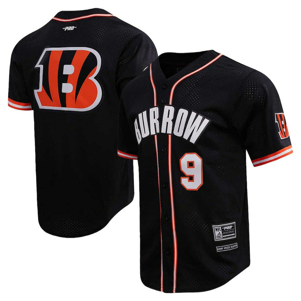 Joe Burrow Cincinnati Bengals Pro Standard Mesh Baseball Button-Up T-Shirt - Black T-shirts