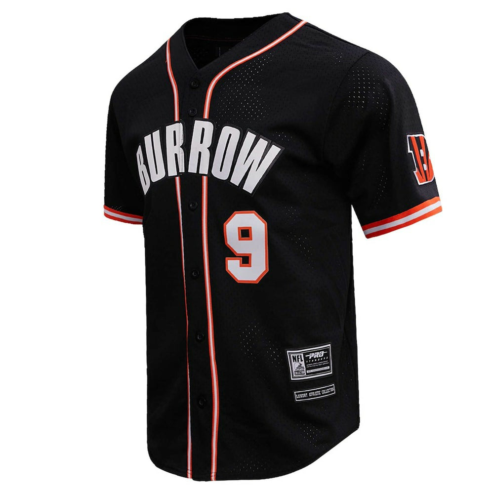 Joe Burrow Cincinnati Bengals Pro Standard Mesh Baseball Button-Up T-Shirt - Black T-shirts