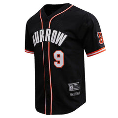 Joe Burrow Cincinnati Bengals Pro Standard Mesh Baseball Button-Up T-Shirt - Black T-shirts