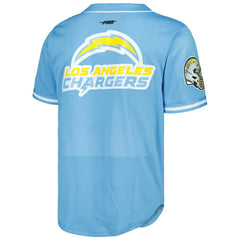 Justin Herbert Los Angeles Chargers Pro Standard Mesh Baseball Button-Up T-Shirt - Powder Blue T-shirts