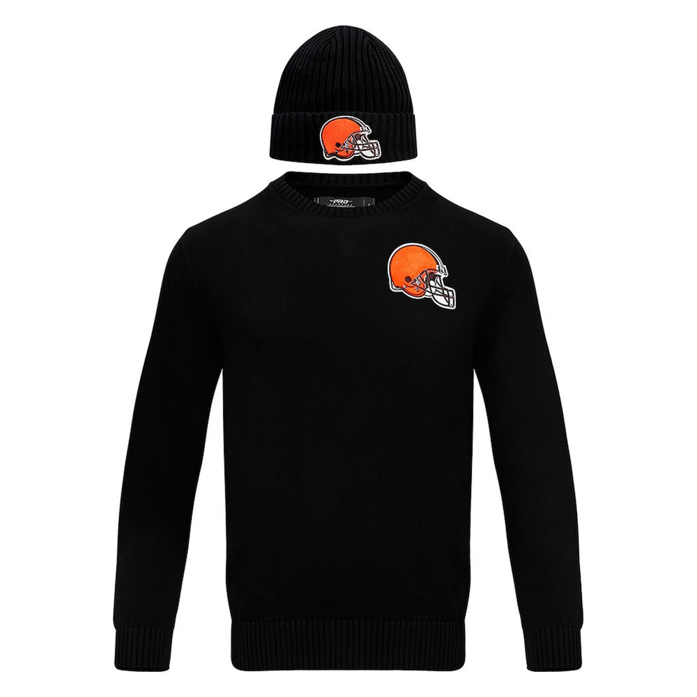 Cleveland Browns Pro Standard Crewneck Pullover Sweater & Cuffed Knit Hat Box Gift Set - Black Hats