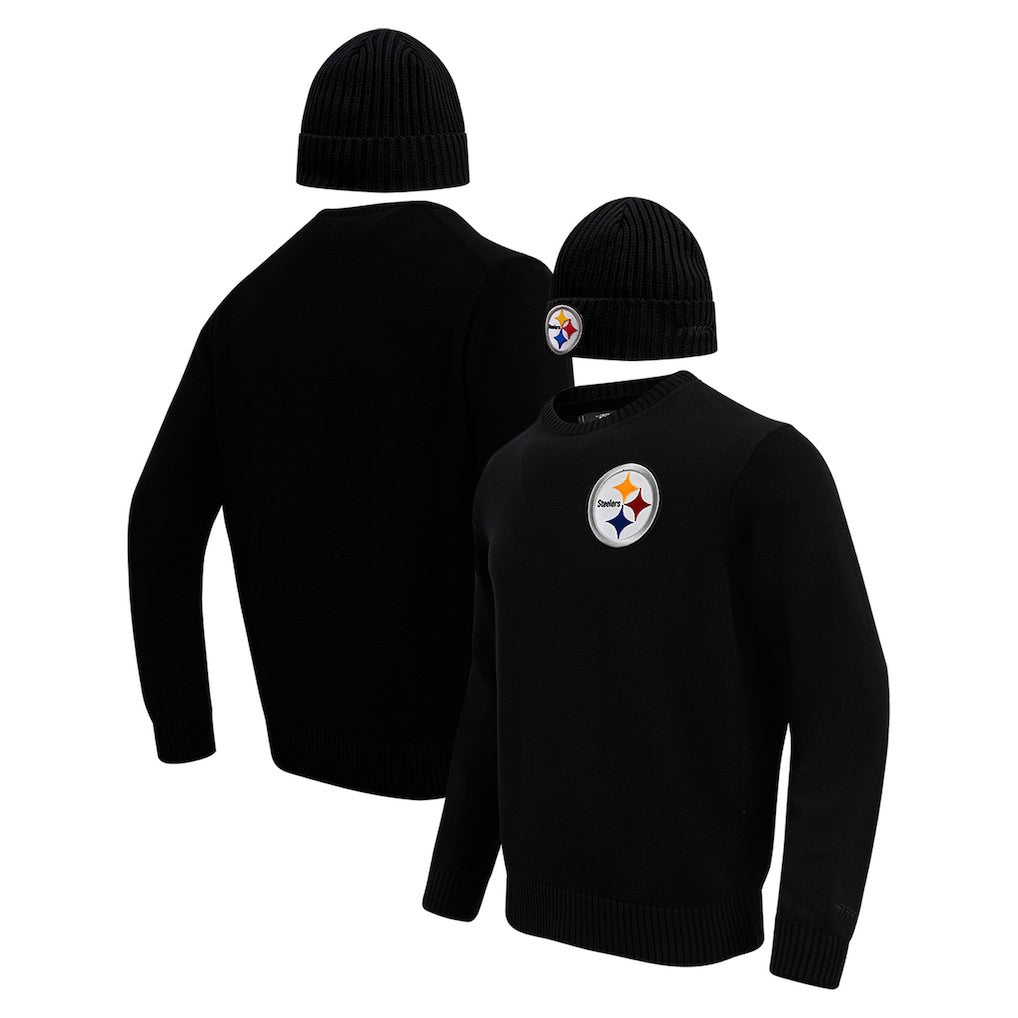 Pittsburgh Steelers Pro Standard Crewneck Pullover Sweater & Cuffed Knit Hat Box Gift Set - Black Hats