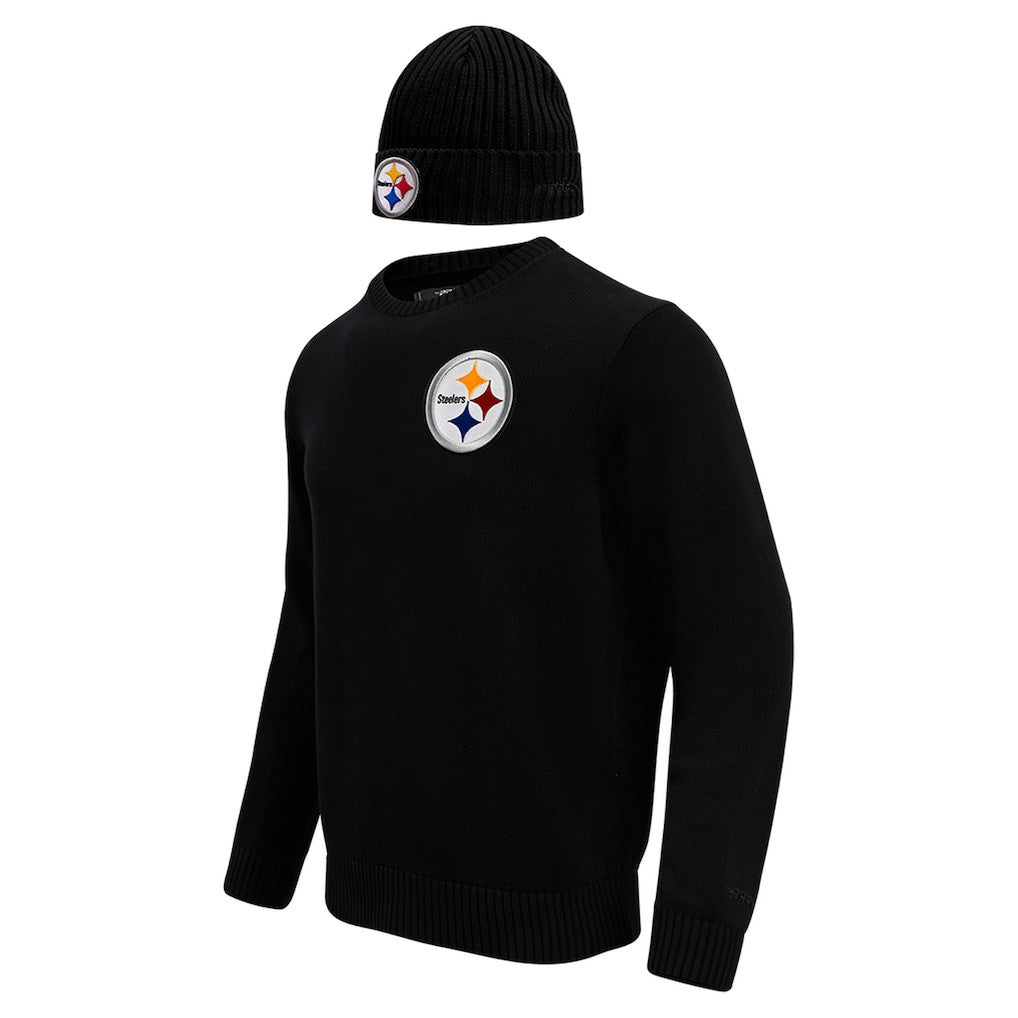 Pittsburgh Steelers Pro Standard Crewneck Pullover Sweater & Cuffed Knit Hat Box Gift Set - Black Hats