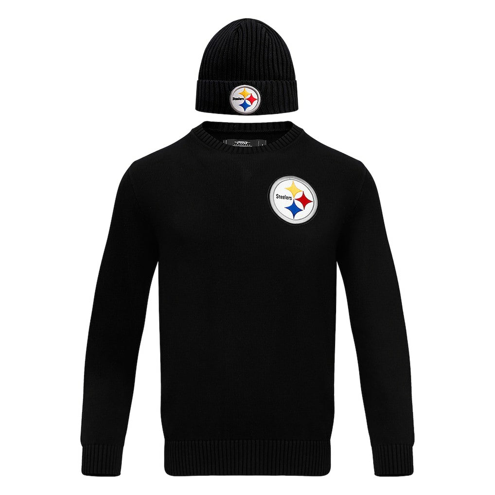 Pittsburgh Steelers Pro Standard Crewneck Pullover Sweater & Cuffed Knit Hat Box Gift Set - Black Hats