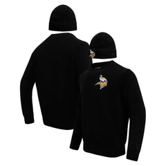 Minnesota Vikings Pro Standard Crewneck Pullover Sweater & Cuffed Knit Hat Box Gift Set - Black Hats