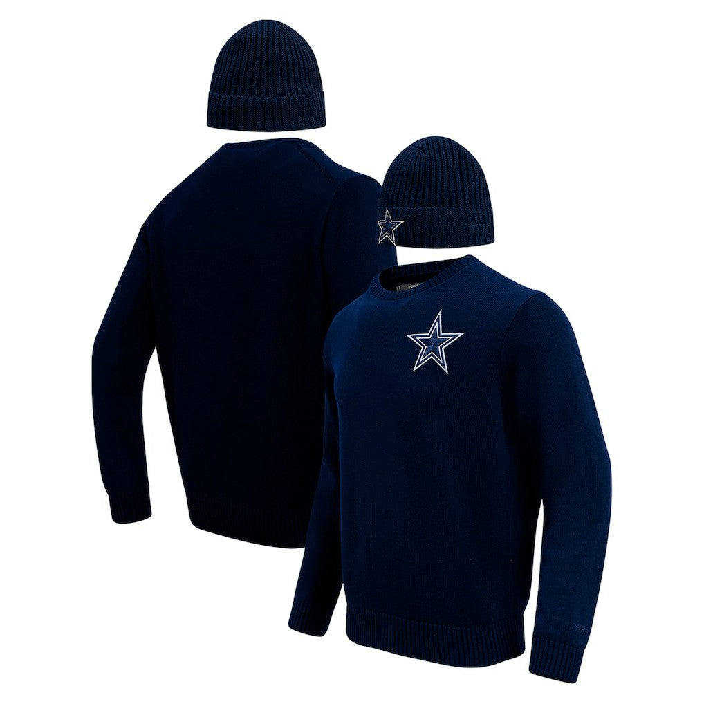 Dallas Cowboys Pro Standard Crewneck Pullover Sweater & Cuffed Knit Hat Box Gift Set - Navy Hats