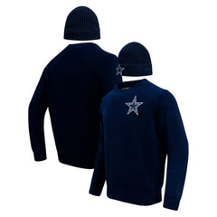 Dallas Cowboys Pro Standard Crewneck Pullover Sweater & Cuffed Knit Hat Box Gift Set - Navy Hats