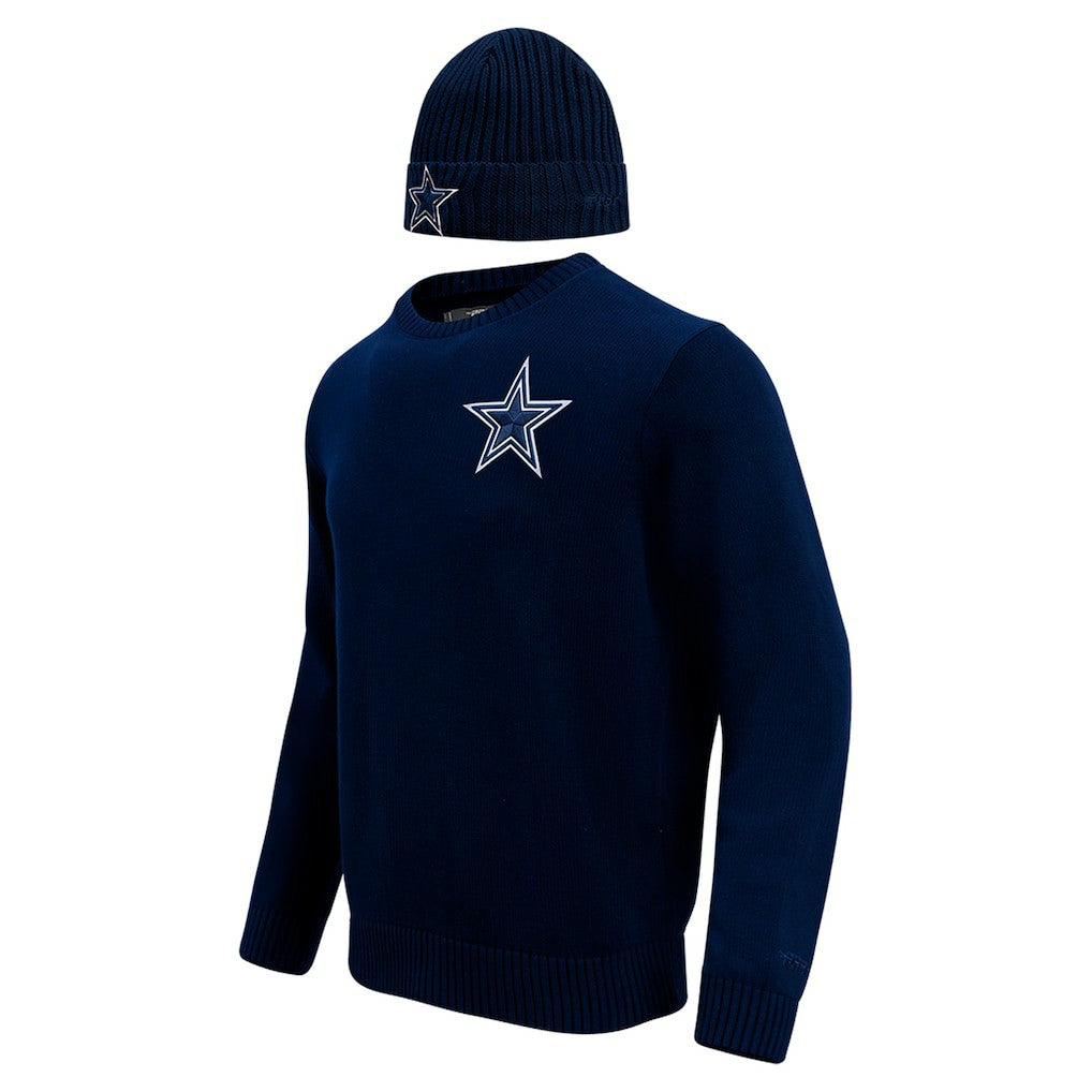 Dallas Cowboys Pro Standard Crewneck Pullover Sweater & Cuffed Knit Hat Box Gift Set - Navy Hats