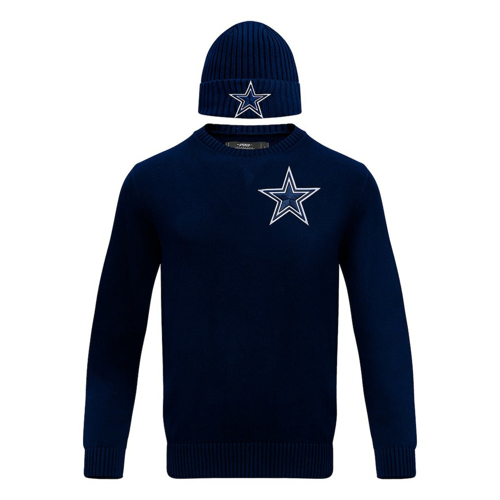 Dallas Cowboys Pro Standard Crewneck Pullover Sweater & Cuffed Knit Hat Box Gift Set - Navy Hats