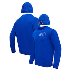 Buffalo Bills Pro Standard Crewneck Pullover Sweater & Cuffed Knit Hat Box Gift Set - Royal Hats