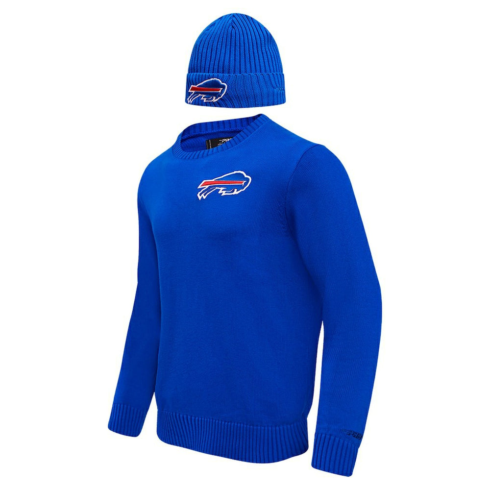 Buffalo Bills Pro Standard Crewneck Pullover Sweater & Cuffed Knit Hat Box Gift Set - Royal Hats