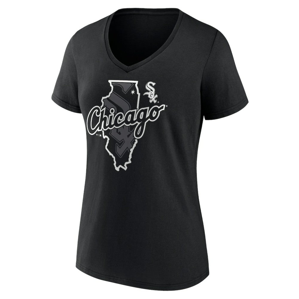 Chicago White Sox Women's Hometown Sox State V-Neck T-Shirt - Black T-shirts