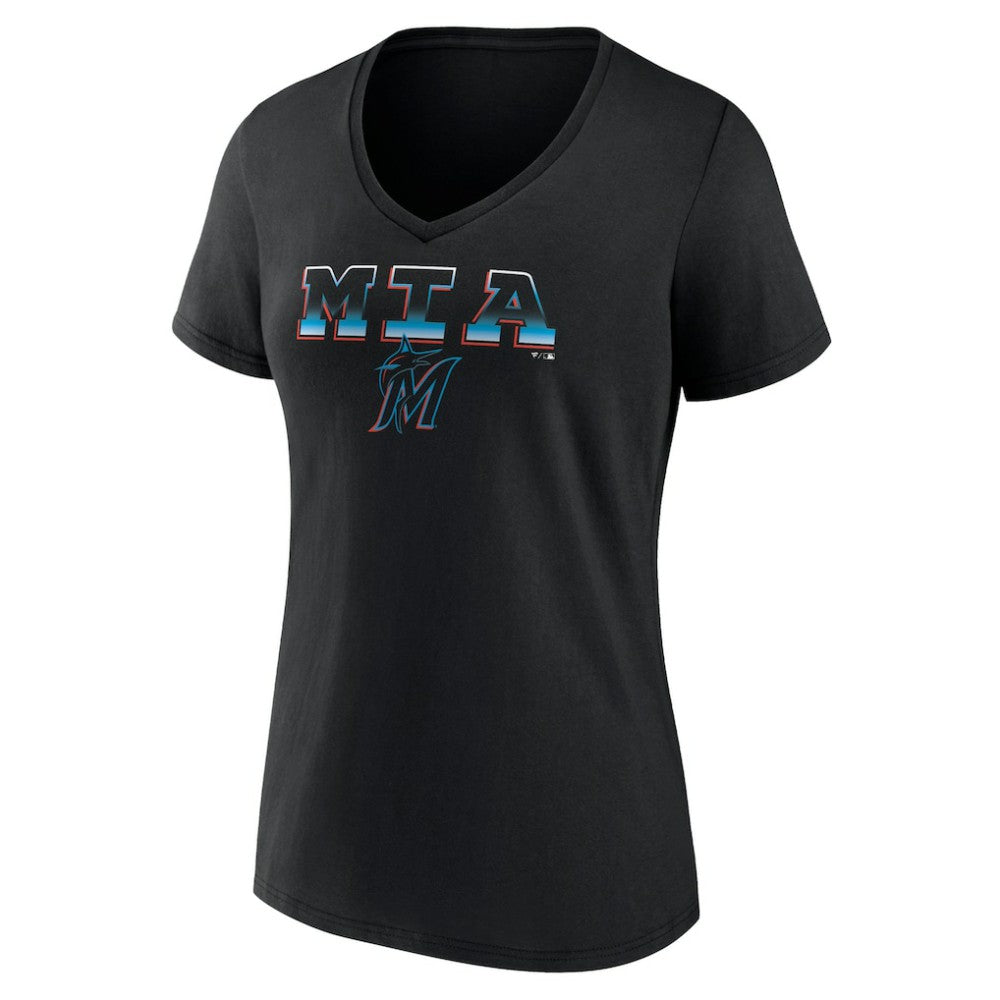 Miami Marlins Women's Hometown Baseball 305 V-Neck T-Shirt - Black T-shirts