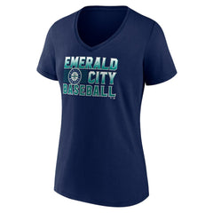Seattle Mariners Women's Hometown Emerald Baseball V-Neck T-Shirt - Navy T-shirts