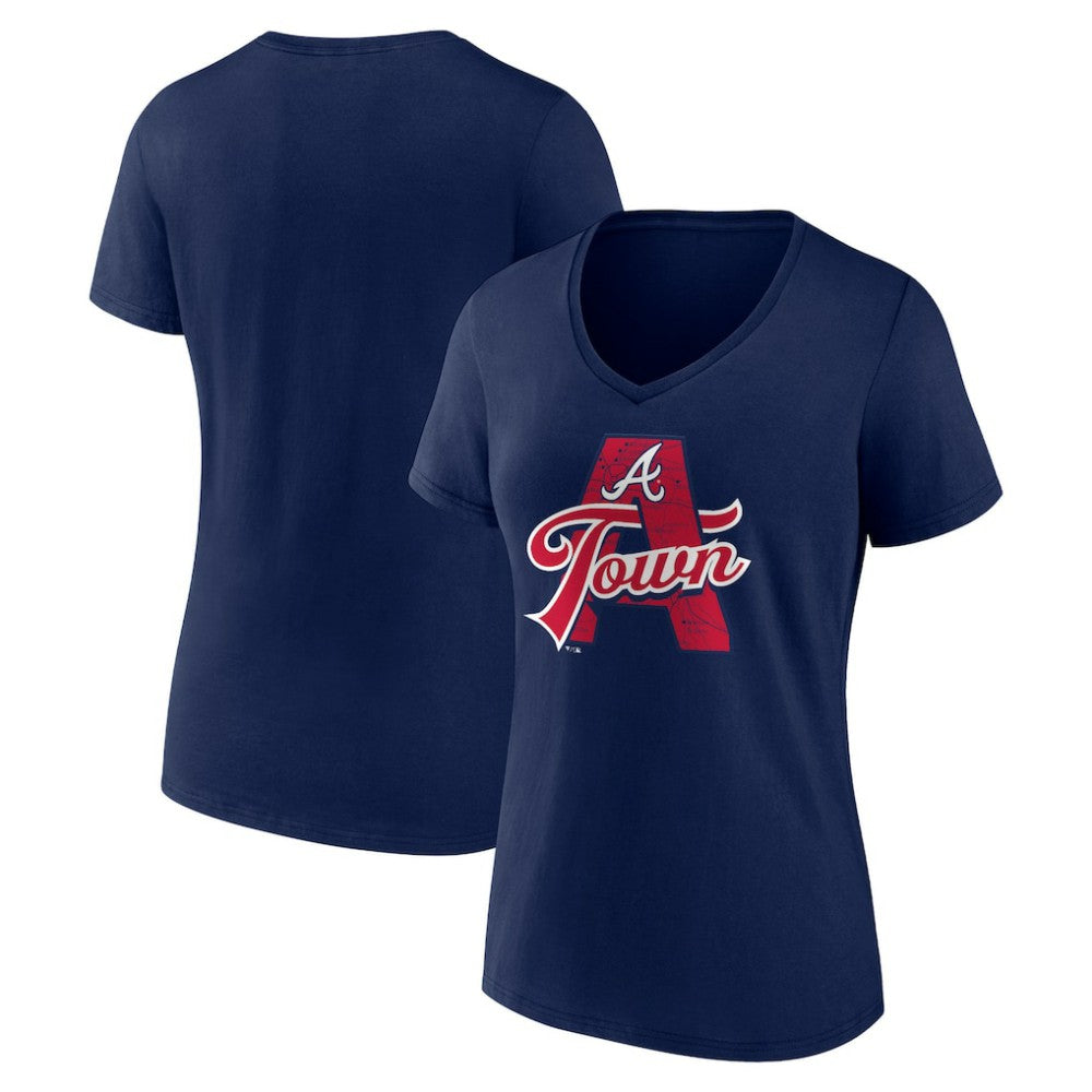 Atlanta Braves Women's Hometown A Town Map V-Neck T-Shirt - Navy T-shirts