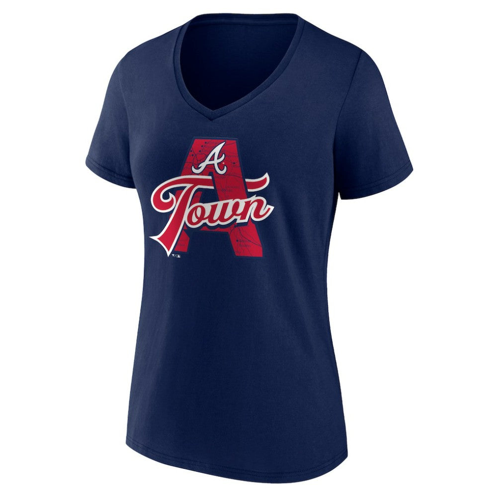 Atlanta Braves Women's Hometown A Town Map V-Neck T-Shirt - Navy T-shirts