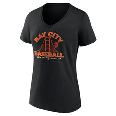 San Francisco Giants Women's Hometown Bay City Baseball V-Neck T-Shirt - Black T-shirts