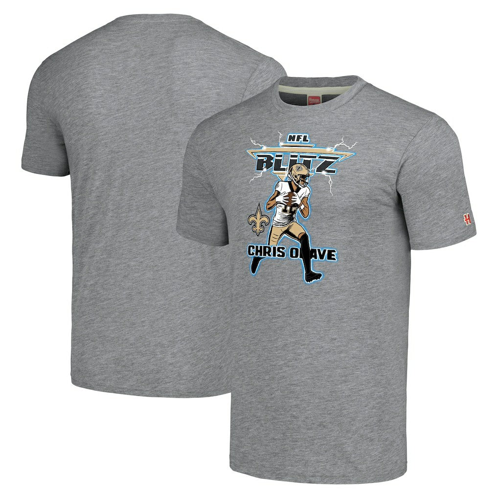 Chris Olave New Orleans Saints Homage Unisex NFL Blitz Player Tri-Blend T-Shirt - Gray T-shirts