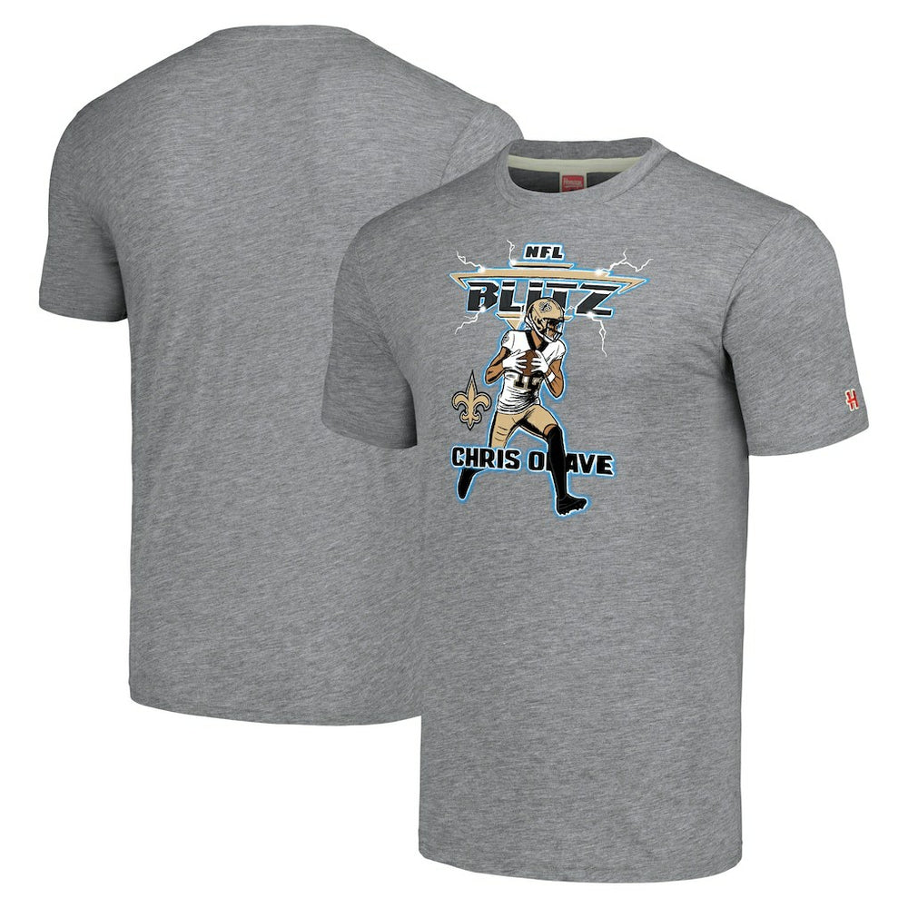 Chris Olave New Orleans Saints Homage Unisex NFL Blitz Player Tri-Blend T-Shirt - Gray T-shirts