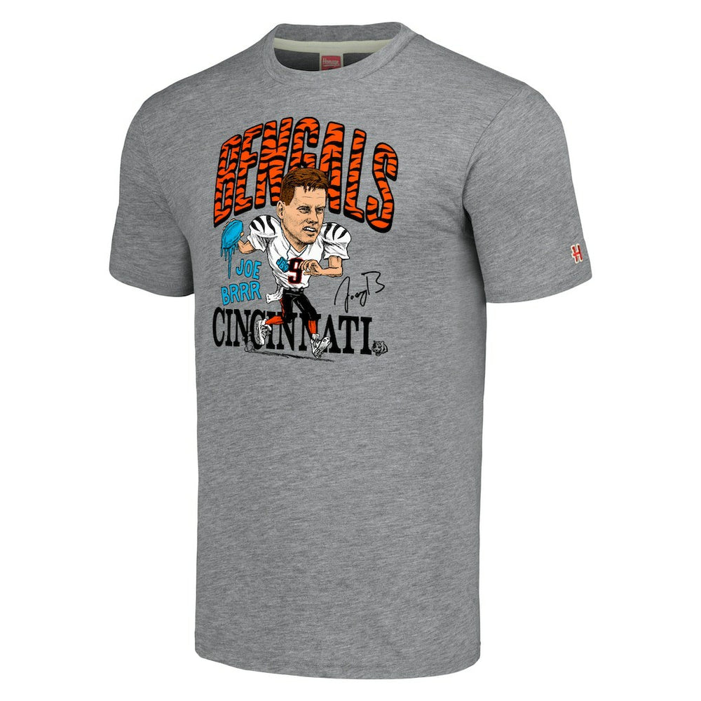Joe Burrow Cincinnati Bengals Homage Unisex Caricature Player Tri-Blend T-Shirt - Gray T-shirts