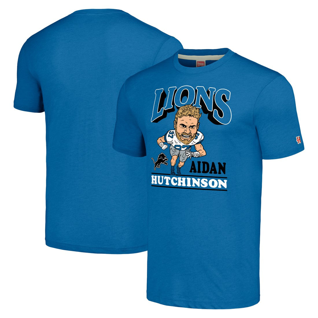 Aidan Hutchinson Detroit Lions Homage Unisex Caricature Player Tri-Blend T-Shirt - Blue T-shirts