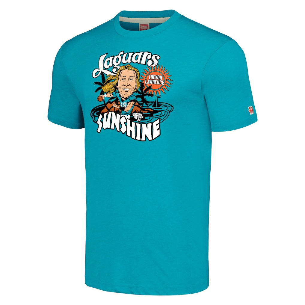 Trevor Lawrence Jacksonville Jaguars Homage Unisex Caricature Player Tri-Blend T-Shirt - Teal T-shirts