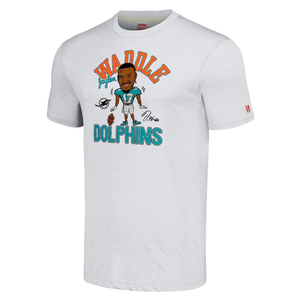 Jaylen Waddle Miami Dolphins Homage Unisex Caricature Player Tri-Blend T-Shirt - Anthracite T-shirts