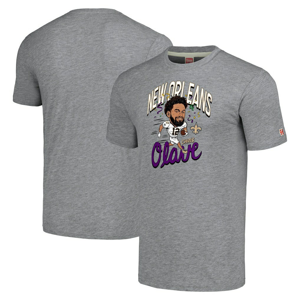 Chris Olave New Orleans Saints Homage Unisex Caricature Player Tri-Blend T-Shirt - Gray T-shirts