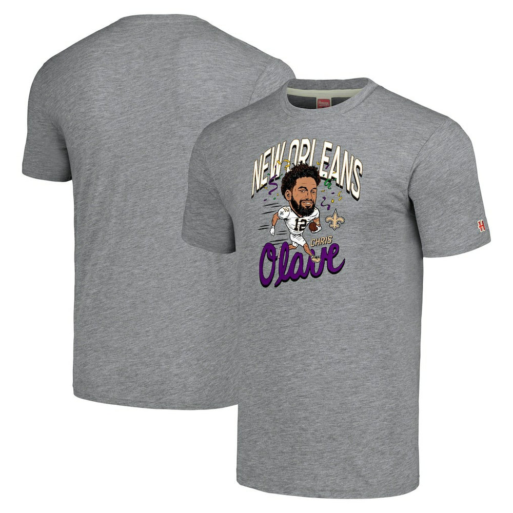 Chris Olave New Orleans Saints Homage Unisex Caricature Player Tri-Blend T-Shirt - Gray T-shirts