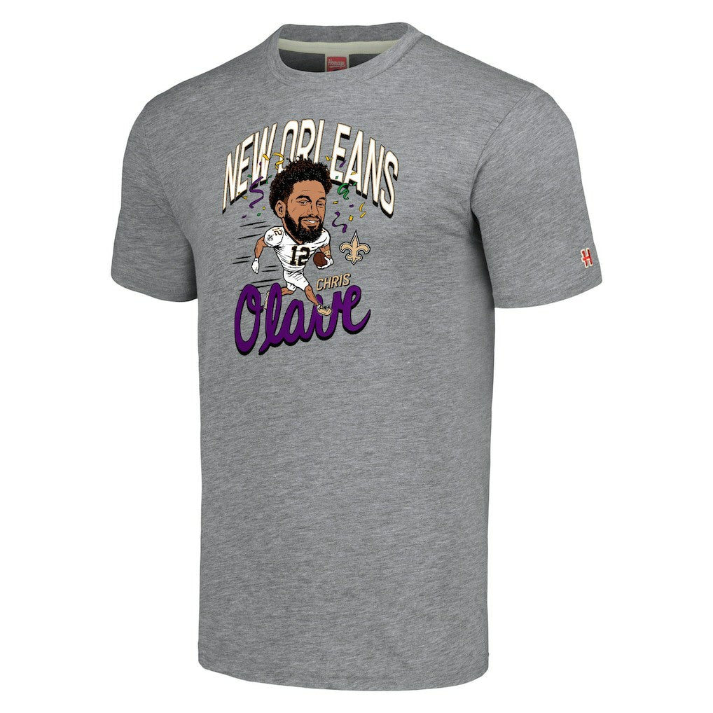 Chris Olave New Orleans Saints Homage Unisex Caricature Player Tri-Blend T-Shirt - Gray T-shirts