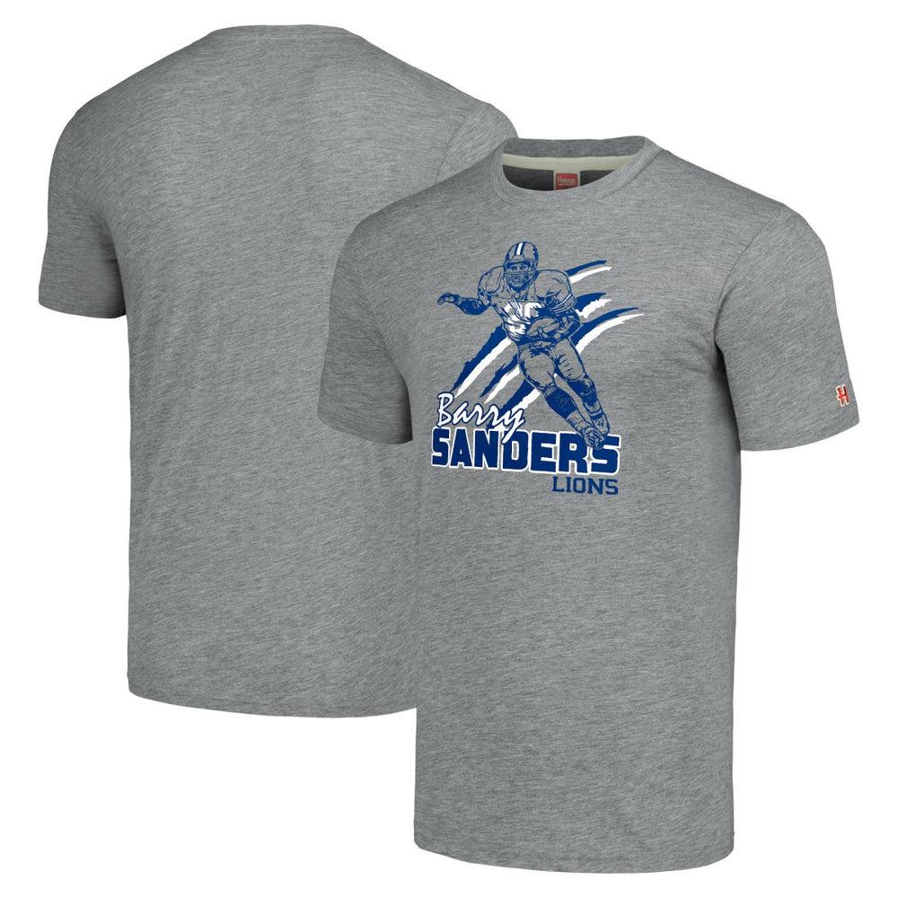 Barry Sanders Detroit Lions Homage Unisex Caricature Retired Player Tri-Blend T-Shirt - Gray T-shirts