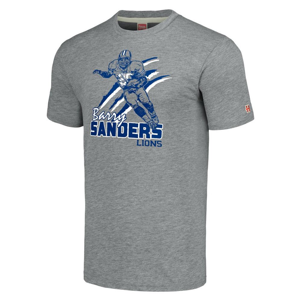 Barry Sanders Detroit Lions Homage Unisex Caricature Retired Player Tri-Blend T-Shirt - Gray T-shirts