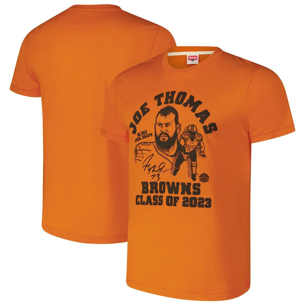 Joe Thomas Cleveland Browns Homage Unisex Caricature Retired Player Tri-Blend T-Shirt - Orange T-shirts