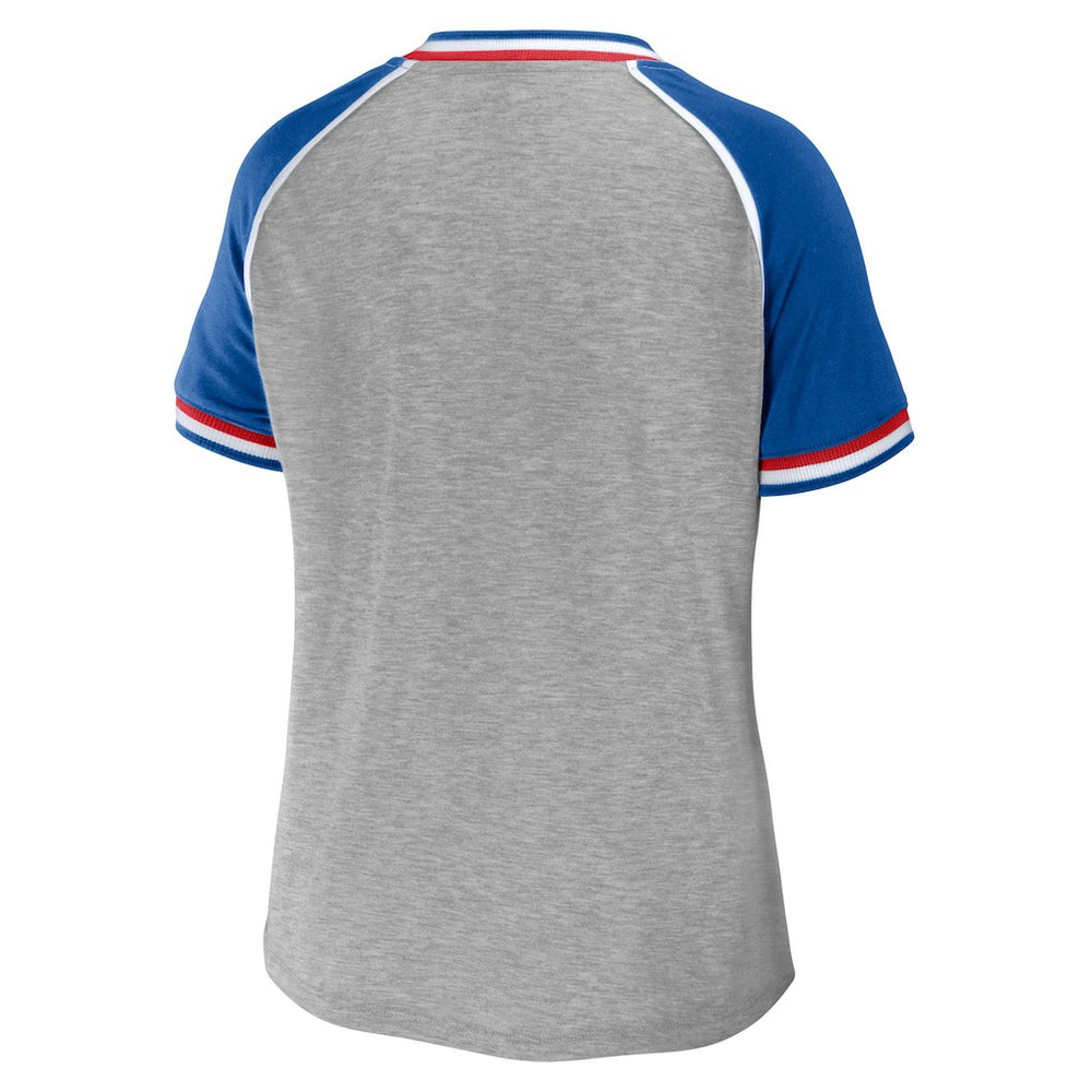 Buffalo Bills WEAR by Erin Andrews Women's Cropped Raglan Throwback V-Neck T-Shirt - Heather Gray T-shirts