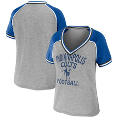 Indianapolis Colts WEAR by Erin Andrews Women's Cropped Raglan Throwback V-Neck T-Shirt - Heather Gray T-shirts