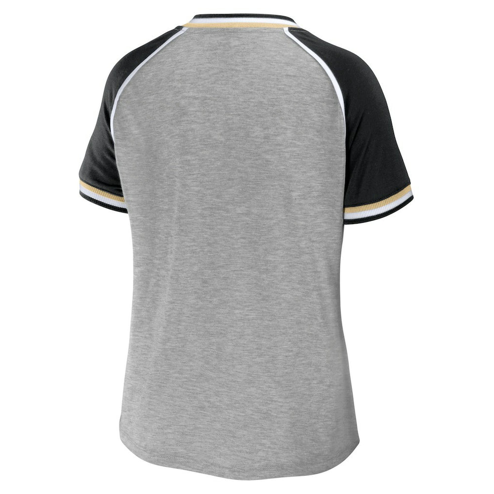 New Orleans Saints WEAR by Erin Andrews Women's Cropped Raglan Throwback V-Neck T-Shirt - Heather Gray T-shirts