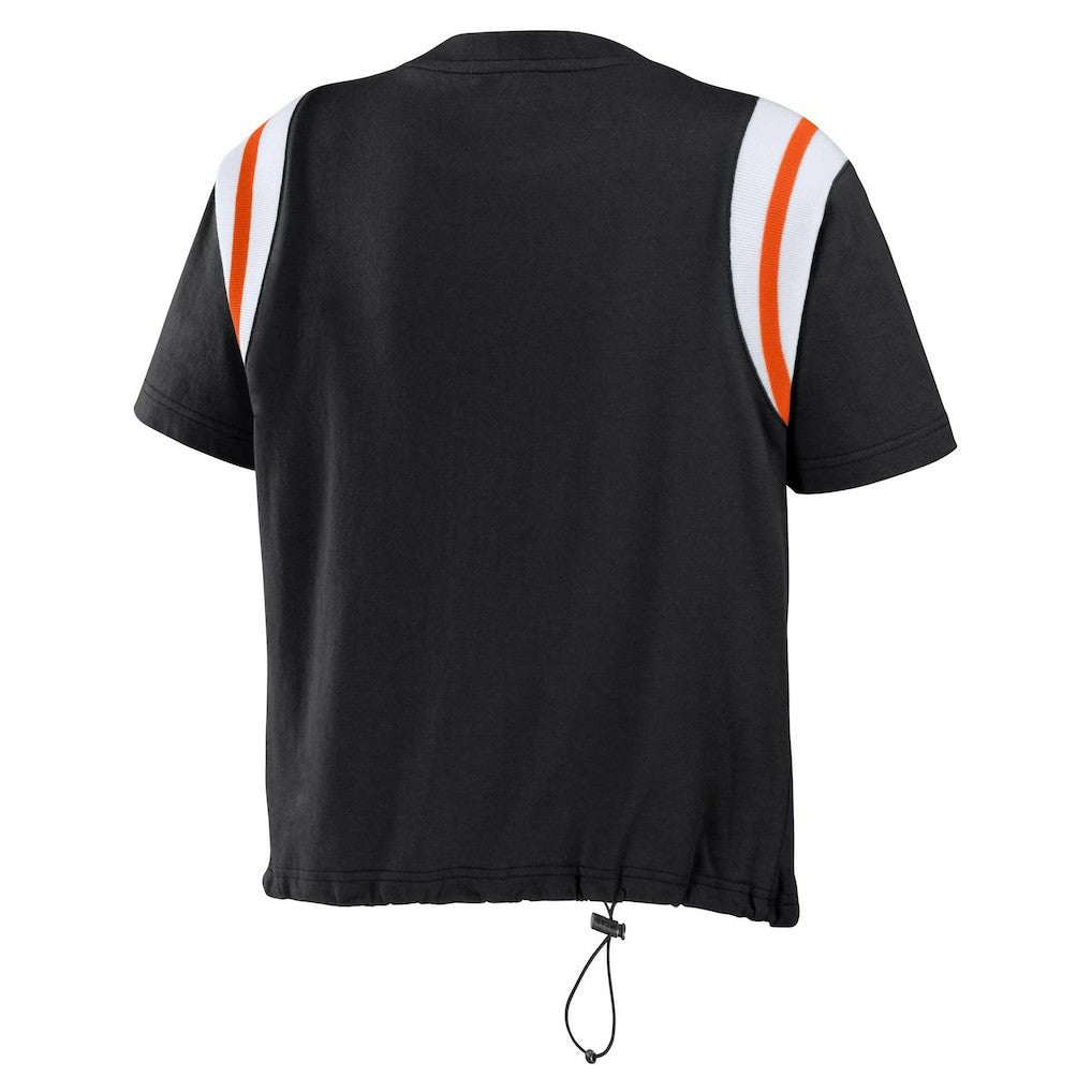 Cincinnati Bengals WEAR by Erin Andrews Women's Cinched Colorblock T-Shirt - Black T-shirts