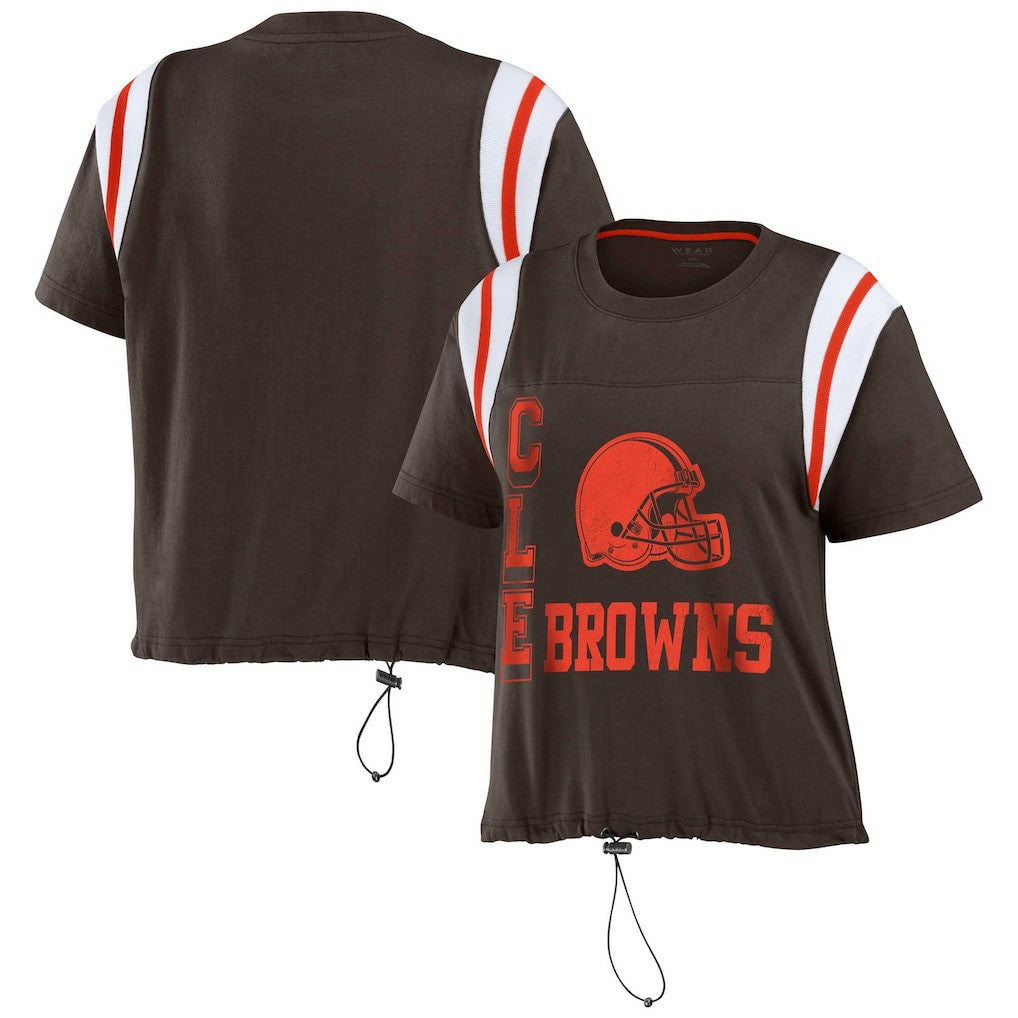 Cleveland Browns WEAR by Erin Andrews Women's Cinched Colorblock T-Shirt - Brown T-shirts