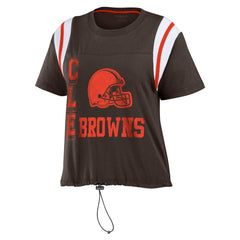 Cleveland Browns WEAR by Erin Andrews Women's Cinched Colorblock T-Shirt - Brown T-shirts